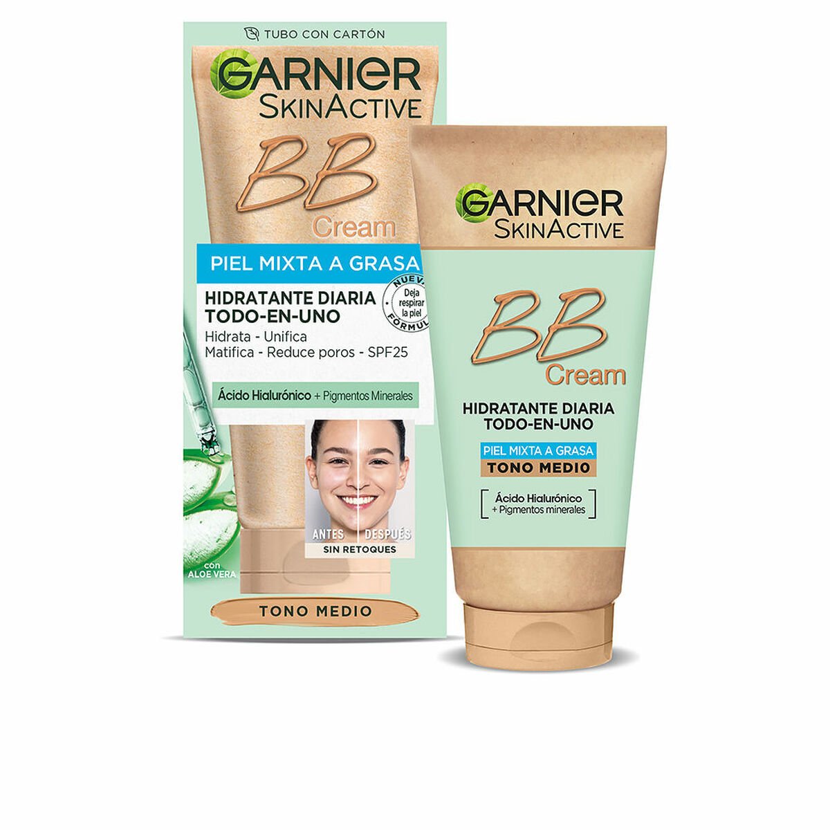 Bilde av Hydrerende krem med farge Garnier Skinactive Bb Cream Kombinert hud Fet hud Medium 50 ml Spf 25 - Kjøp Garnier produkter online.