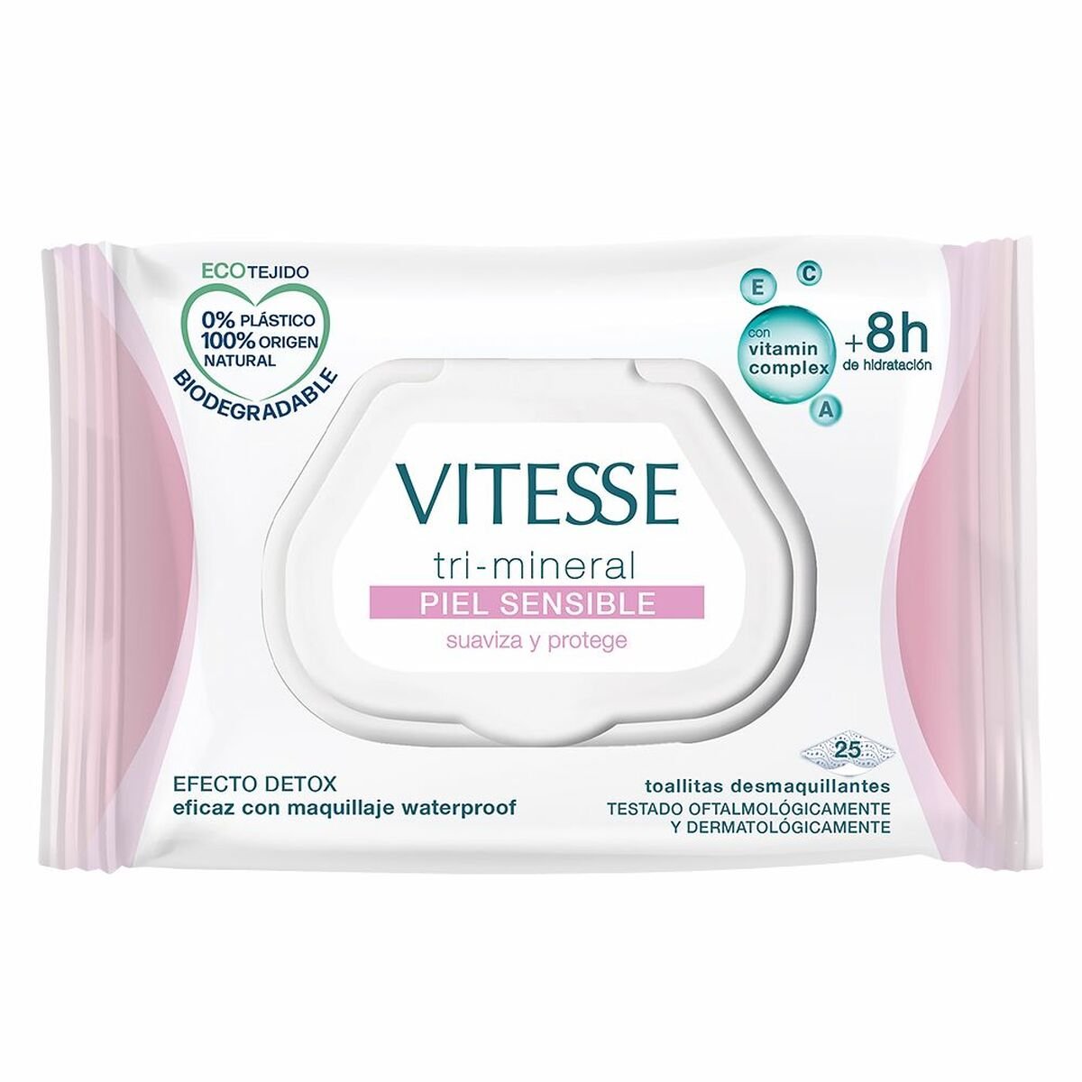 Bilde av Sminkefjerner våtservietter Vitesse Mineral Piel Sensible Følsomhud (25 enheter) - Kjøp Vitesse produkter online.