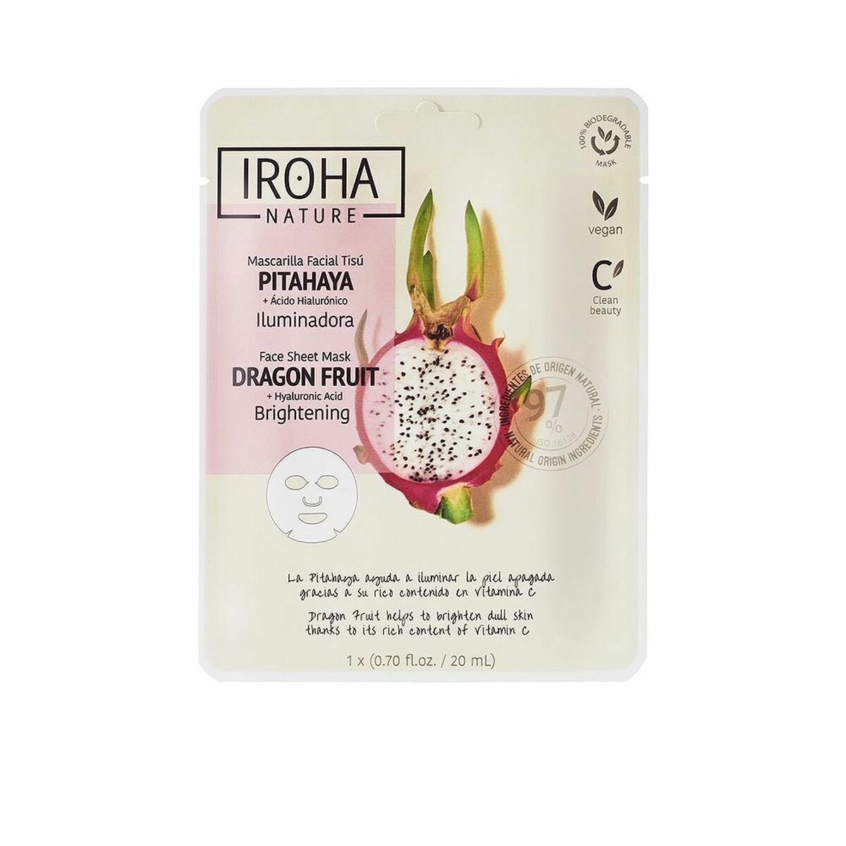 Bilde av Illuminerende Maske Iroha Nature Hyaluronsyre Dragefrukt (20 ml) - Kjøp Iroha produkter online.