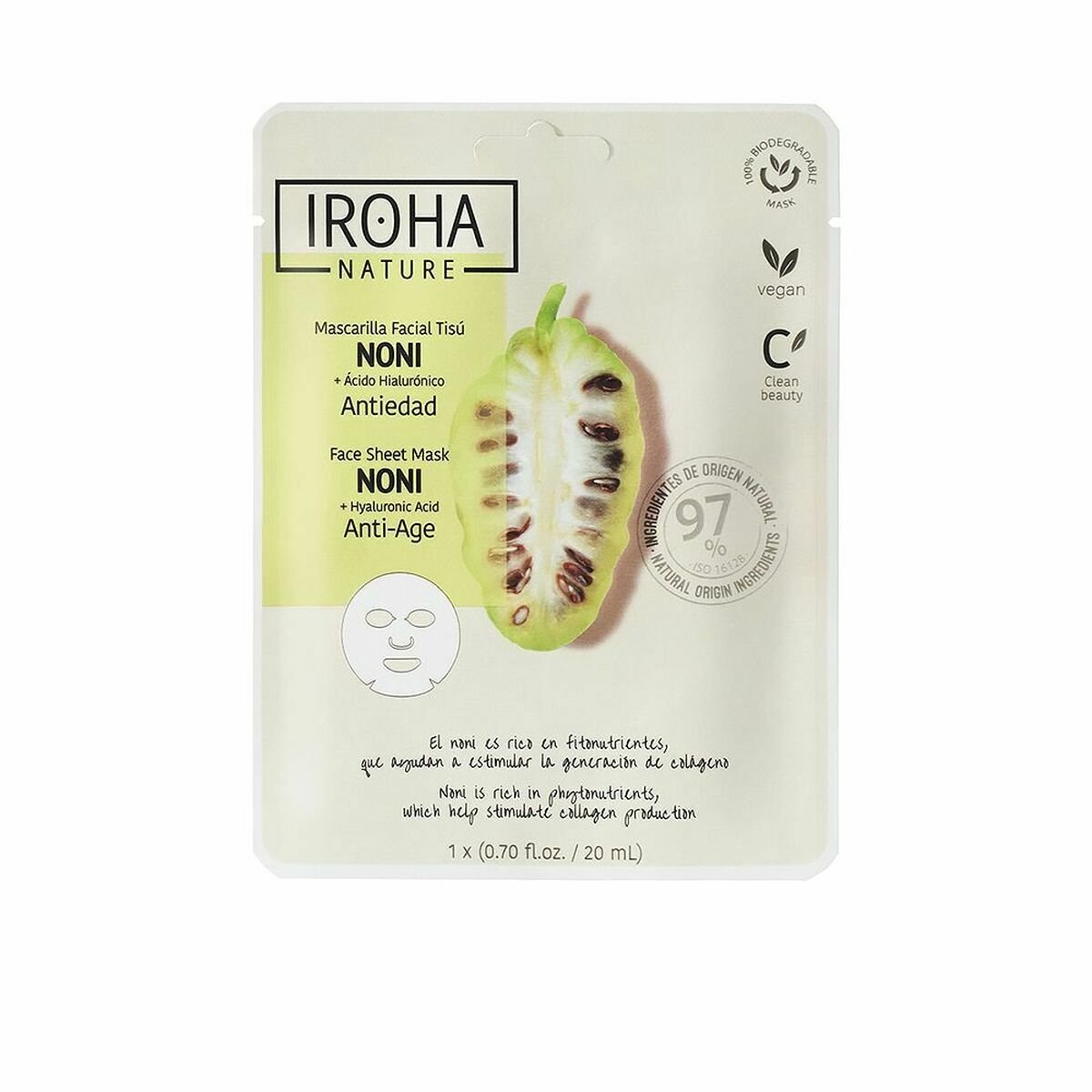 Bilde av Anti-aldring Fuktighetsgivende Maske Iroha Nature Mask Hyaluronsyre (1 enheter) (20 ml) - Kjøp Iroha produkter online.