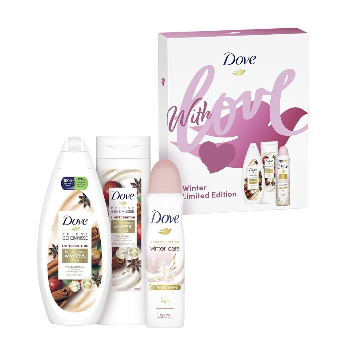 Bilde av Hygienesett Dove Love Winter 3 Deler - Kjøp Dove produkter online.